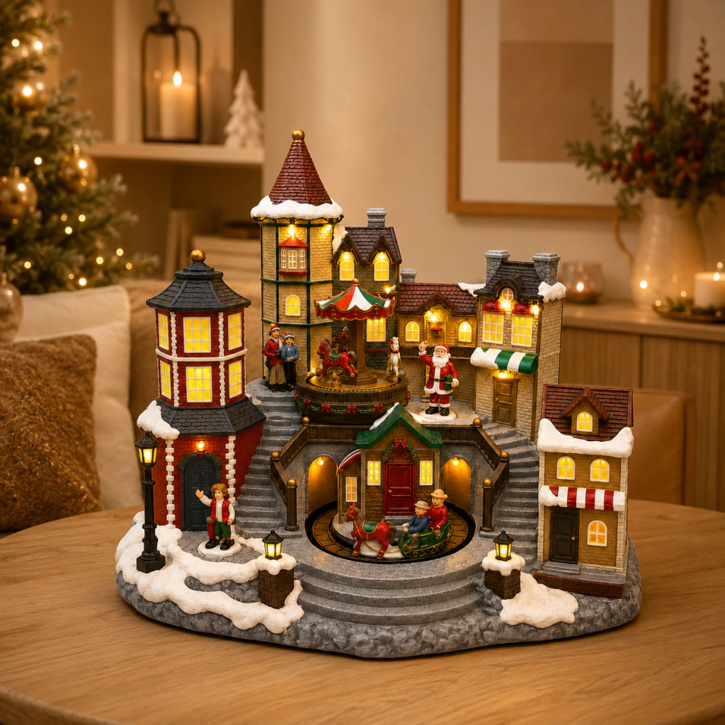 Paisaje casita con caballitos con luz - comprar online
