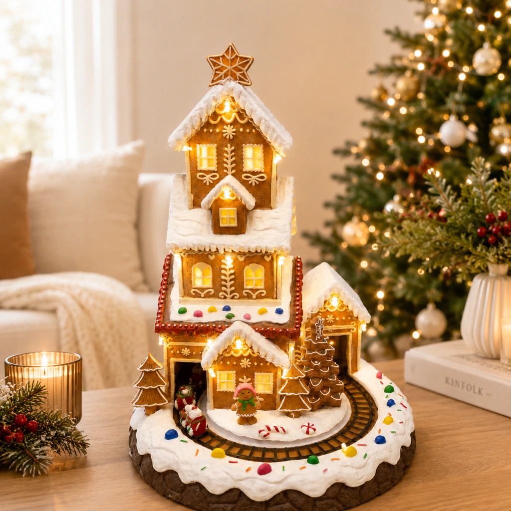 CASA DE JENGIBRE CON TREN CON LUZ Y MUSICA - comprar online