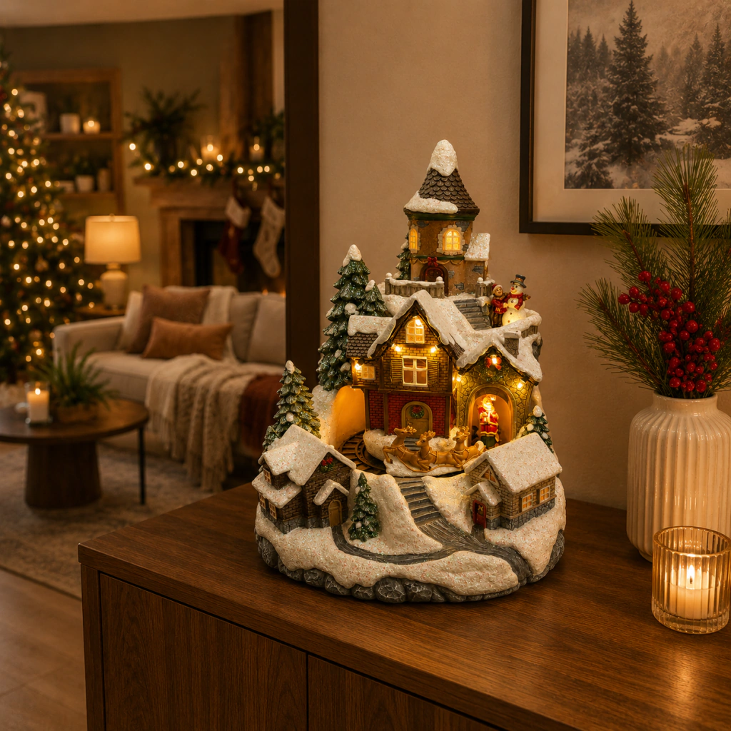 Paisaje con trineo con santas y renos - comprar online
