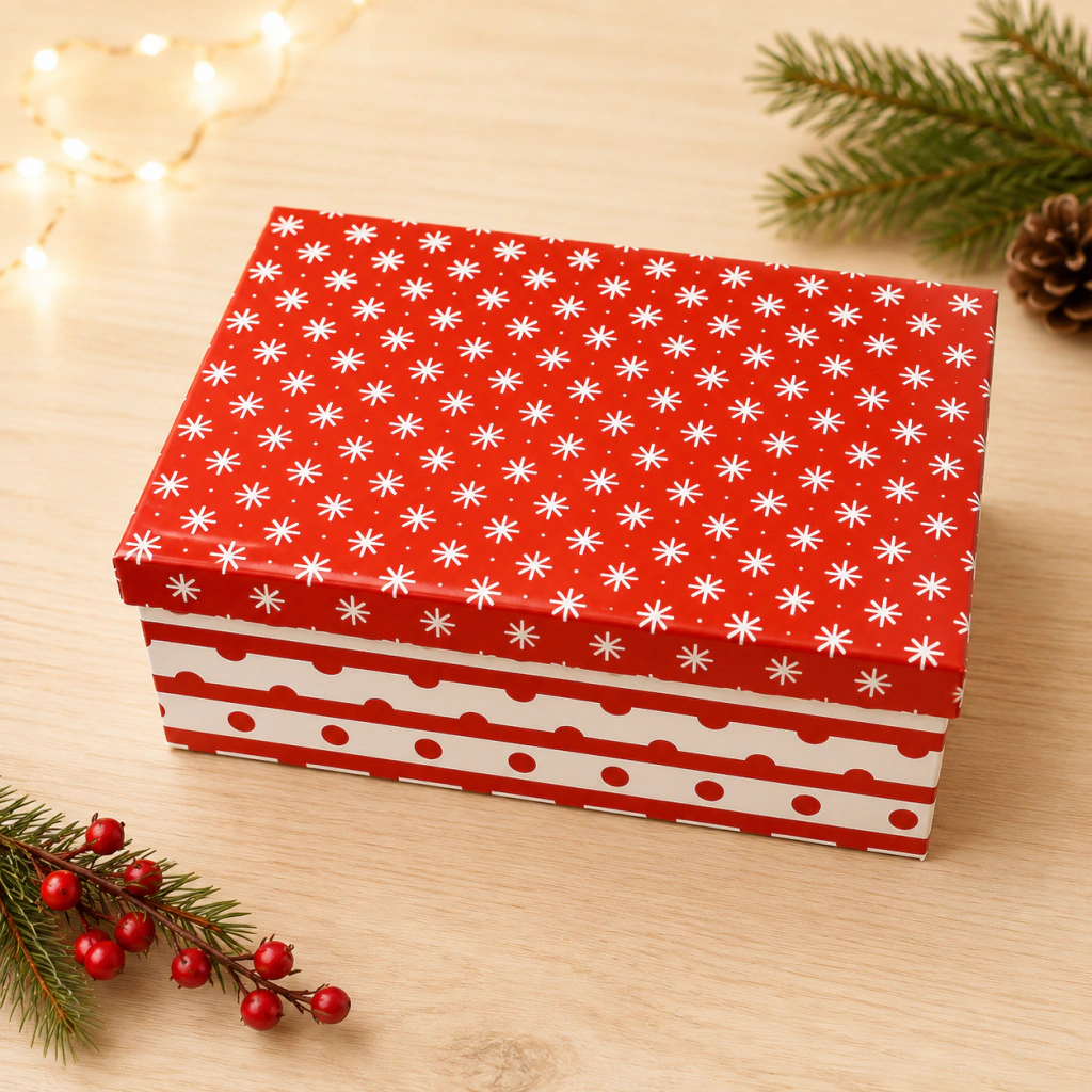 Set x 6 bolas caja decorada 8cm rojo pintas rayas y copos en internet