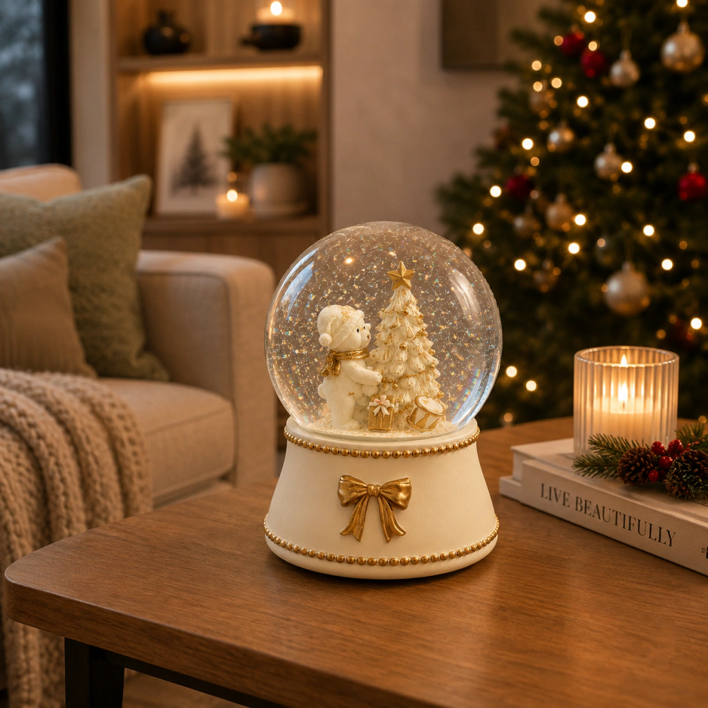Bola de nieve Osito con arbol blanco con musica - comprar online